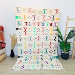 BEAUTIFUL KILIM RUG - Flat Area Rug - Kilim Woven Rug - Tribal Colorful Rug - Custom White Rug - Area Rug -Moroccan Rug - Handwoven Wool Rug