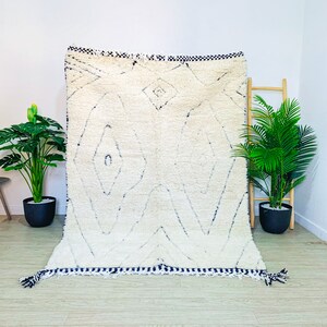 Marokkanischer Beni Ourain Teppich, Marokkanischer Teppich, Handgemachter Teppich, Berber Teppich, weißer teppich, schwarzer Teppich