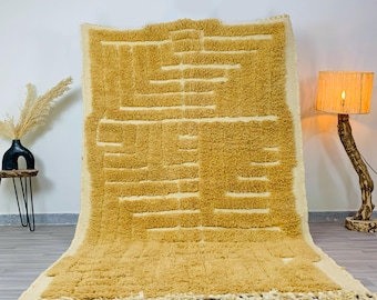 Hand tufted Beige Moroccan Rug – Beige Shag Rug, Geometric Design for Minimalist Interiors, Large Area Rug