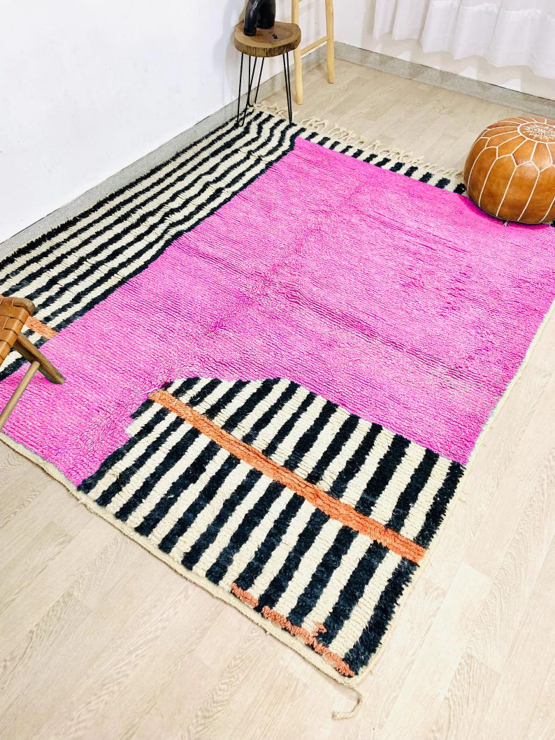 Moroccan Pink Rug, Pink Shag Rug, Moroccan Berber Rugs, Beni Ourain Moroccan Rug