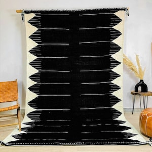 GORGEOUS KILIM RUG -  Black and White Rug - Flat Area Rug - Kilim Woven Rug - Custom Black flatweave Rug - Moroccan Kilim Rug