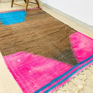 AMAZING KILIM RUG - Flatweave Kilim Woven Rug - Brown and Pink kilim, kilim Area Rug, Moroccan Kilim Rug