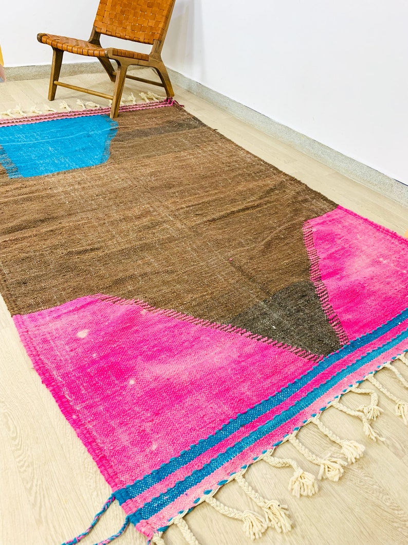 AMAZING KILIM RUG - Flatweave Kilim Woven Rug - Brown and Pink kilim, kilim Area Rug, Moroccan Kilim Rug