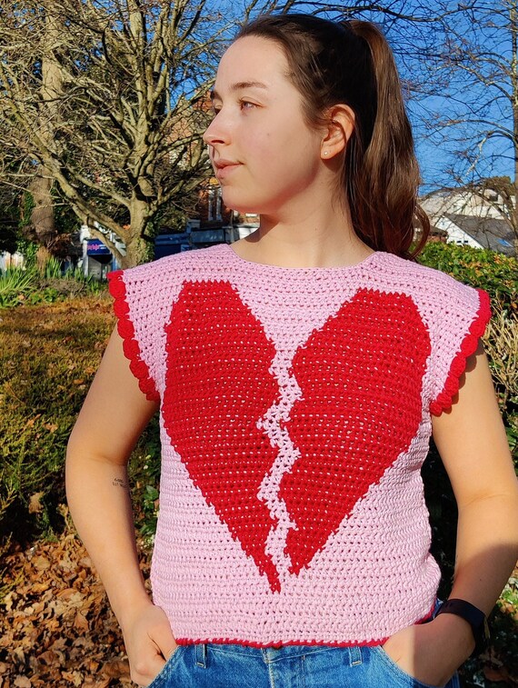 Crochet Sweater Vest With Broken Heart 