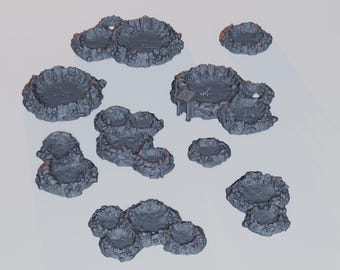 Craters and Fortified Craters • Wargame Scatter Terrain • 9 pieces • FDM printed