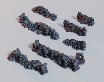 Stone Walls Set • Wargame Scatter Terrain • 7 pieces • FDM printed