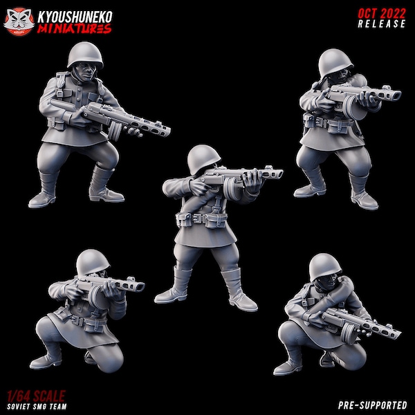 WW2 Soviet SMG Team • Kyoushuneko Miniatures •  3D Printed Tabletop Miniature •