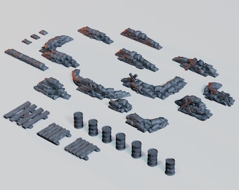 Trench Sandbags and Barrels • Wargame Scatter Terrain • 26 pieces • FDM printed