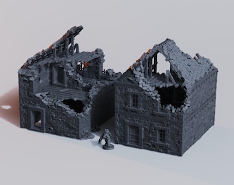 Ruined Houses Set 1 • Wargame Terrain • Playable Interior • Multi piece • FDM printed
