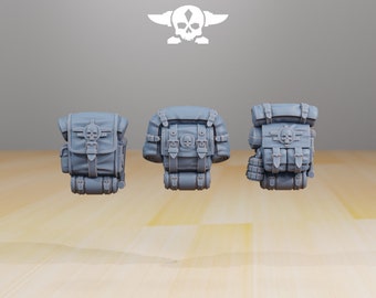 Grimguard Backpacks • Pack of 12 • Station Forge • 3D Printed Kitbash Bits •