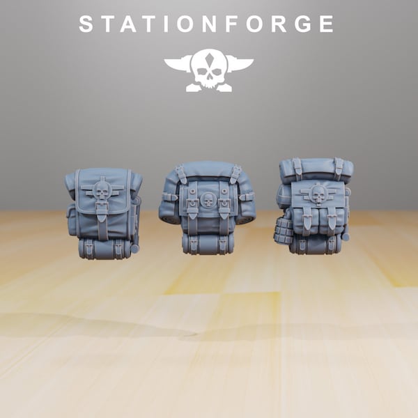Grimguard Backpacks • Pack of 12 • Station Forge • 3D Printed Kitbash Bits •
