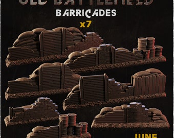 Old Battlefield Barricades • Terrain • Zabavka Workshop • 3D Printed Tabletop Miniature •
