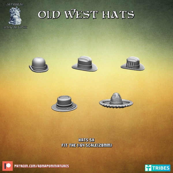 Cowboy Hats • Bits • Admiral Apocalypse • 3D Printed Tabletop Miniature •