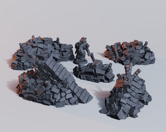 Ruined City Brick Rubble Scatter • Wargame Scatter Terrain • 5 pieces • FDM printed