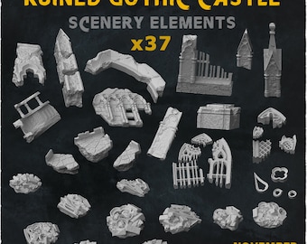 Ruined Gothic Castle Scenery Bits • Terrain • Zabavka Workshop • 3D Printed Tabletop Miniature •