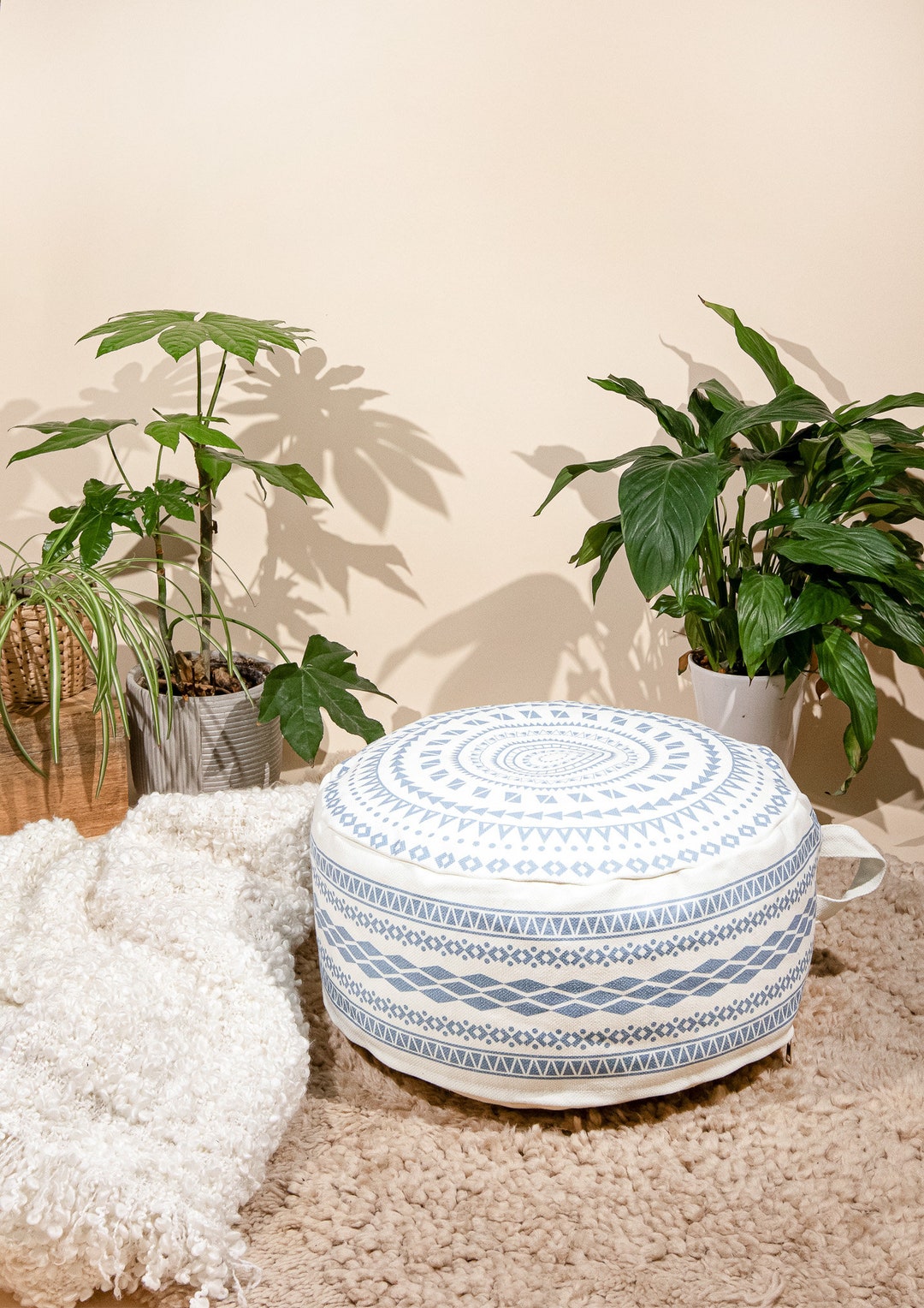 Blue Boho Style Pouffe Foot Stool Bean Bag Prefilled With Beads Etsy UK