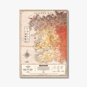 May include: A framed print of "The Whisky Flavour Map." The map is a detailed, colourful illustration of a landmass with labelled regions. It includes a compass rose, flavour indicators, and text boxes with instructions.