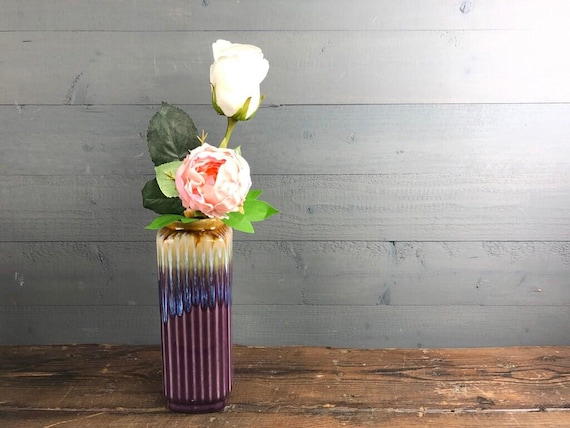 GRADE_B: Handmade Glazed Purple Ceramic Square Vase Rectangle Vase Oblong Home Deco
