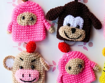 Handmade Crochet Animal Key Cover: Bear, Dog, Monkey