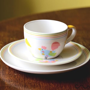 Limited Stock: Handmade Ceramic Cup Saucer Plate Trio Tea Set Farmhouse Style Individual Coffee Hand-Painted Gift