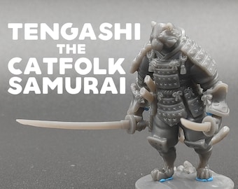 Tengashi - Tabaxi / Catfolk Samurai - Dragon Trapper's Lodge - D&D Dungeons and Dragons / Pathfinder Tabletop Miniature Character