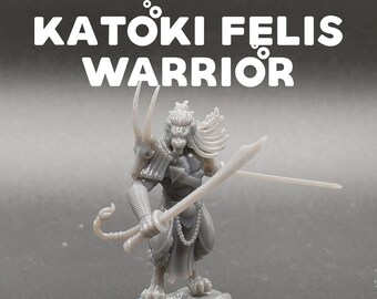 Katoki Felis Warrior - Leonin/Catfolk - Dragon Trapper's Lodge - D&D Dungeons and Dragons / Pathfinder Tabletop Miniature Character