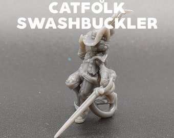 Catfolk Swashbuckler - Printed Obsession - D&D Dungeons and Dragons / Pathfinder Tabletop Miniature