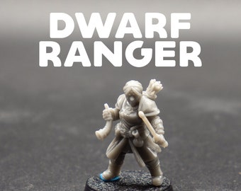 Dwarf Ranger - Female Archer Sniper Beastmaster - Galaad Miniatures - D&D Dungeons and Dragons / Pathfinder Tabletop Miniature Character