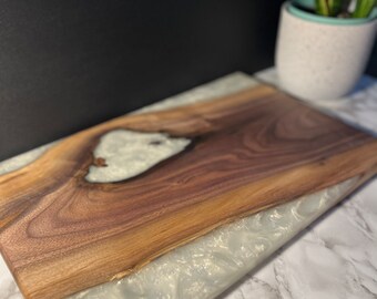 Personalized Charcuterie Board | Bestseller Walnut Epoxy Resin Live Edge Cheese Tray | Serving Board With Handles | Wedding/Anniversary Gift