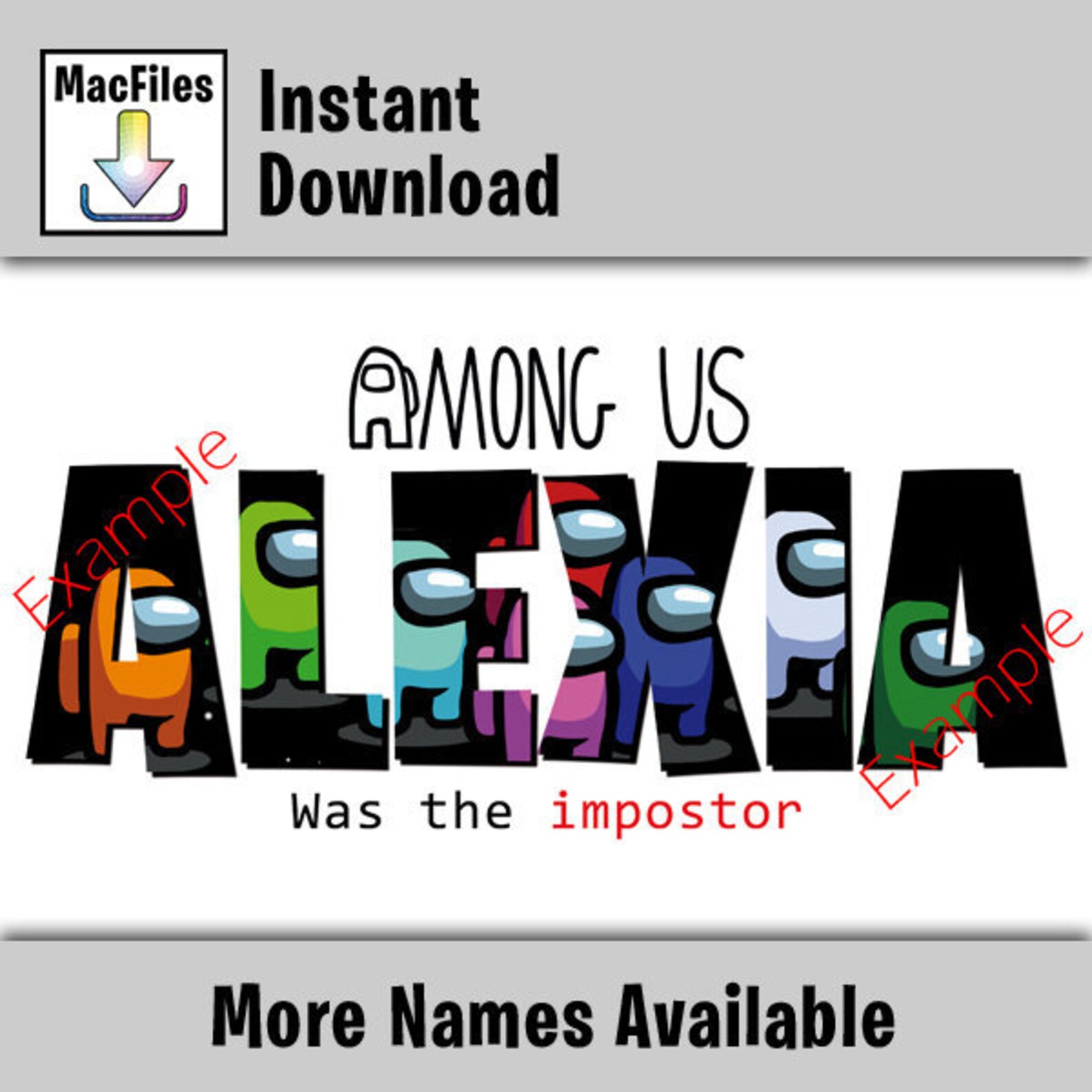 Digital Download Among Us Name ALEXIA Image File for print Etsy