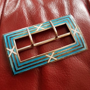 Antique Levi & Salaman,  Edwardian sterling  silver, guilloche enamel, two-prong buckle