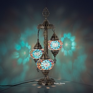 Turkish-Moroccan Mosaic Table Lamp, 3 Globes Bohemian Bedside lamp,3 globes tiny floor Lamp 8 different models