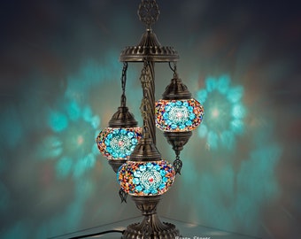 Turkish-Moroccan Mosaic Table Lamp, 3 Globes Bohemian Bedside lamp,3 globes tiny floor Lamp 8 different models