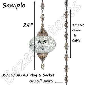 18 VaryationsTurkish Moroccan Mosaic Swag Plug in Pendant Ceiling Hanging Light with 15feet Cord Decorated Chain (6.5" Globe)