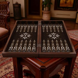 Turkish Backgammon Set – Mother of Pearl Design, Wooden Board
