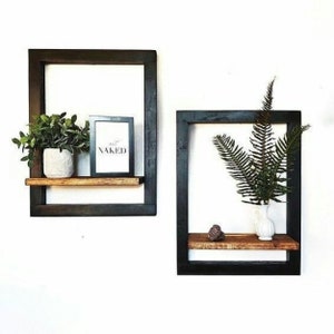 2 Pcs Frame with Shelves, Wooden Frame Shelf, Decorative Wooden Frame, Rustic Shelves, Wall Mounting Frame(set of 2)