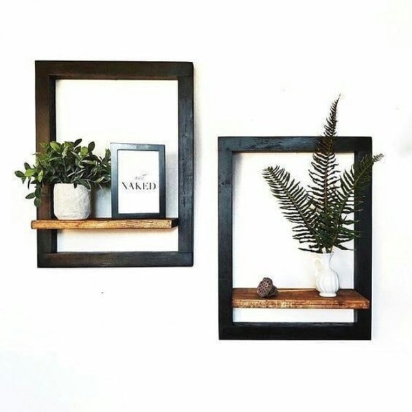 2 Pcs Frame with Shelves, Wooden Frame Shelf, Decorative Wooden Frame, Rustic Shelves, Wall Mounting Frame(set of 2)
