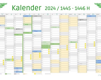 Muslim Hijr annual calendar 2024 / 1445-1446 BADEN WÜRTTEMBERG with school holidays - download and print calendar up to size. A1