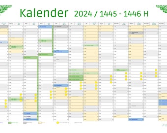 Muslimischer Hijr Jahreskalender 2024 / 1445-1446 SACHSEN-ANHALT mit Schulferien – Kalender Herunterladen und Ausdrucken bis Gr. A1