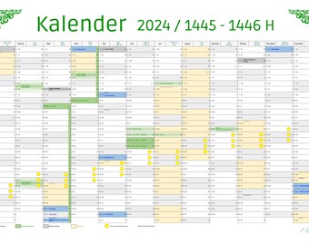 Muslim Hijr annual calendar 2024 / 1445-1446 NORTH RHINE WESTPHALIA with school holidays - download and print calendar up to size. A1
