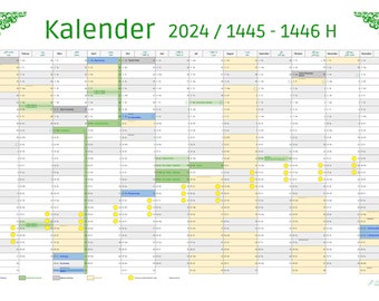 Muslimischer Hijr Jahreskalender 2024 / 1445-1446 BERLIN mit Schulferien – Kalender Herunterladen und Ausdrucken bis Gr. A1