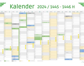 Muslimischer Hijr Jahreskalender 2024 / 1445-1446 MECKLENBURG VORPOMMERN mit Schulferien – Kalender Herunterladen und Ausdrucken bis Gr. A1