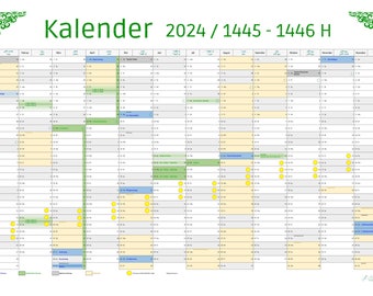 Muslim Hijr annual calendar 2024 / 1445-1446 BAVARIA with school holidays - download and print calendar up to size. A1