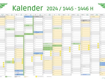 Muslimischer Hijr Jahreskalender 2024 / 1445-1446 NIEDERSACHSEN mit Schulferien – Kalender Herunterladen und Ausdrucken bis Gr. A1