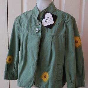 Sunflower Emerald Cape Upcycled Jacket, Flower Clothing, Wearable Art, Hand Painted Jacket, Gifts for Her, Sunflower Clothing, Floral