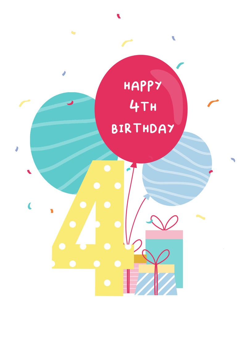 Custom Printable 4th Birthday Greeting, Downloadable 4th Birthday ...