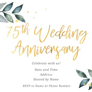Benutzerdefinierte druckbare 75. Hochzeitstageinladung, herunterladbare 75. Hochzeitstageinladung, 75. Hochzeitstageinladung