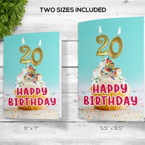 Custom Printable 20th Birthday Greeting, Downloadable 20th Birthday Greeting Cards, 20th Birthday Greeting Printable Cards