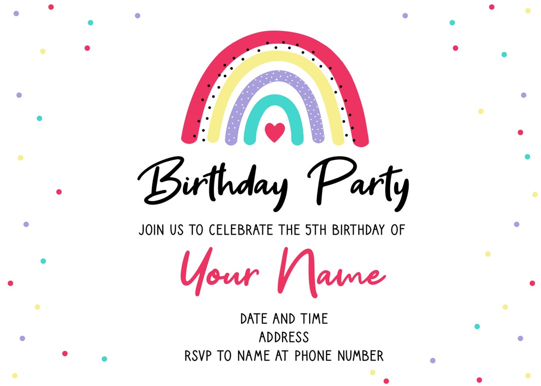 Custom Printable 5th Birthday Invitation, Downloadable 5th Birthday ...