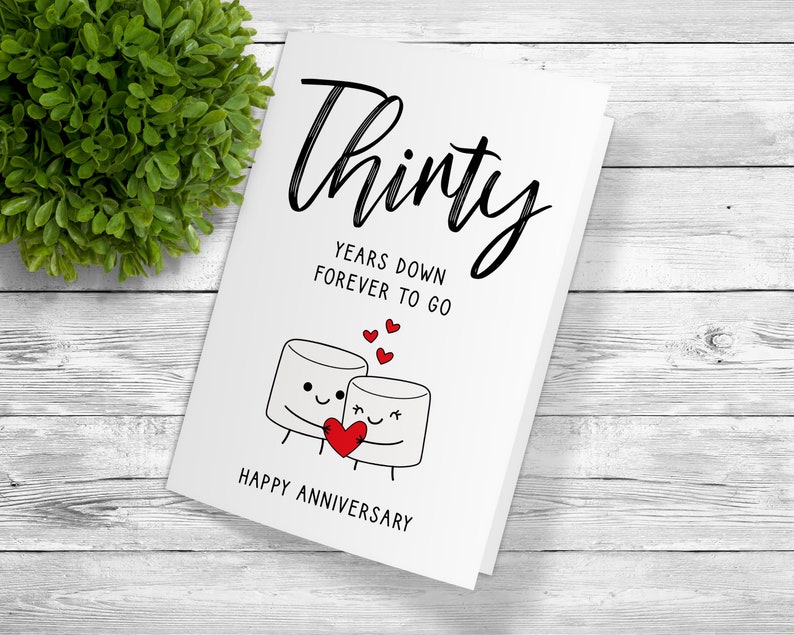 30th Anniversary Card, Printable Anniversary Card, Thirtieth ...